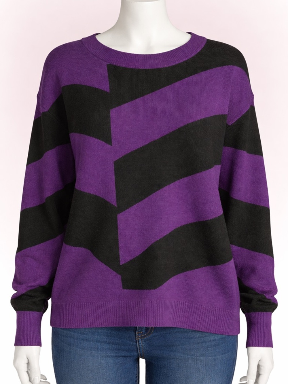 Liz Claiborne Sweater Women's Large Purple and Black Sweater 100% Cotton EUC